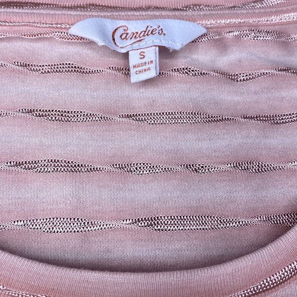 Candie’s Pink Striped Knotted Short Sleeve - Picture 5 of 6